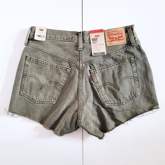 Levi's Olive Green 501 High Rise Shorts 56327-0396 BNWT - Size 28 - Picture 4 of 12